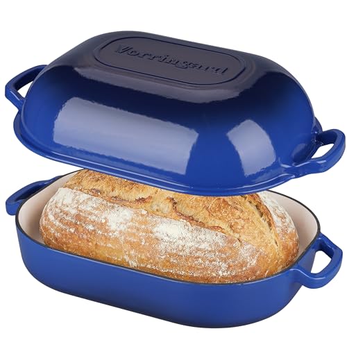 VORRINGARD Large Cast Iron Dutch Oven Dome Pot with Lid, Enameled Bread Oven, Bread Pan for Homemade Sourdough Bread Baking, 9QT, Blue