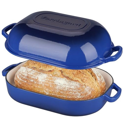 VORRINGARD Large Cast Iron Dutch Oven Dome Pot with Lid, Enameled Bread Oven, Bread Pan for Homemade Sourdough Bread Baking, 9QT, Blue