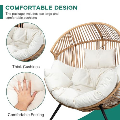 Shintenchi Wicker Egg Chair Outdoor Rattan Patio Chair with Cushion,Oversized Patio Lounge Chairs with Cushion Egg Basket Chair, Egg Seat for Indoor Living Room Bedroom Outside Patio Backyard Balcony
