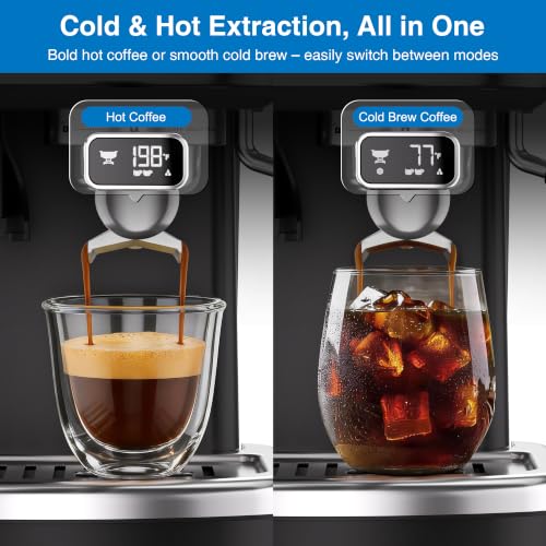 XIXUBX Espresso Machine with Grinder, PID & Programmable Settings, Black