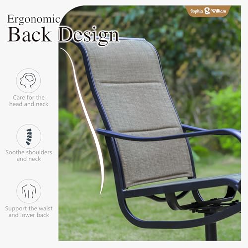 Sophia & William Patio Furniture Set Large Square Dining Table for 8 with Swivel Chairs Padded Textilene 9 Pieces Outdoor & Lawn Garden All Weather, Grayish Brown-padded Textilene, 60''