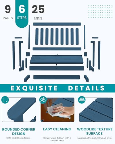 SERWALL Outdoor HDPE Glider Bench, All Weather Swinging Bench for Outdoor Porch Garden, 660LBS Capacity, Deep Navy