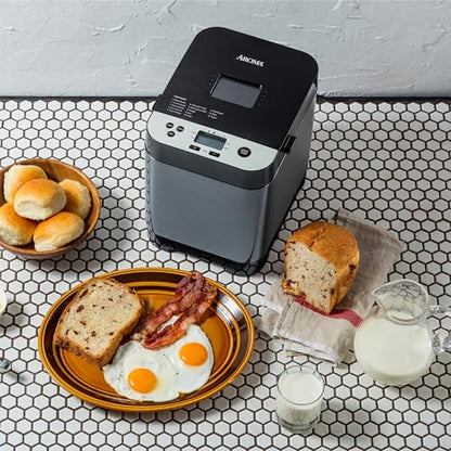 AROMA® 1.5lbs. Digital Bread Maker with Crust Customization, Clear-View Lid, and Nonstick Baking Pan, Black (ABM-250)