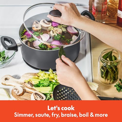 bella Cookware Set with Glass Lids with Nonstick, PFOA Free and Scratch Resistant Surface, Aluminum Bakeware, Pots and Pans, Storage Bowls & Utensils, Compatible with All Stovetops, 21 Piece, Gray