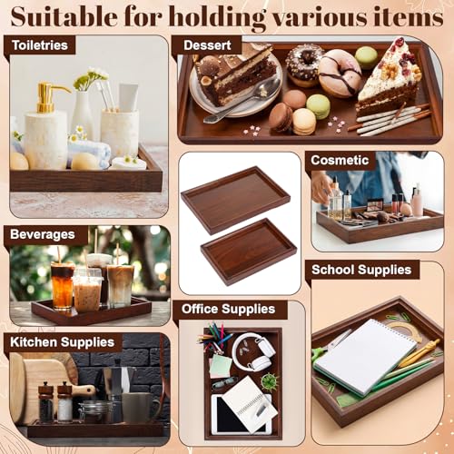 Hushee 2 Pcs Acacia Wood Serving Trays Set, Wooden Charcuterie Boards, Dual-Size Rectangular Organizer Plates for Cheese, Snacks, Tea, Jewelry, Home Decor, Coffee Table & Housewarming Gifts