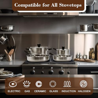 6-Piece Stainless Steel Pots and Pans Set, Kitchen Cookware Set with Stay-Cool Handles Compatible with Gas, Electric & Induction, Dishwasher Safe, Non-Toxic & Durable for Everyday Cooking