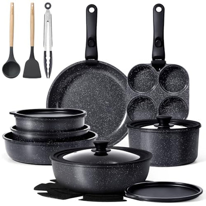 GiPP Ceramic Pots and Pans Set Non Stick, Nonstick Detachable Handle Cookware Sets, Healthy Non Toxic PFAS PFOA & PTFE Free, Dishwasher ＆Oven Safe, Induction Kitchen Pot and Pan, 21 Piece Grey