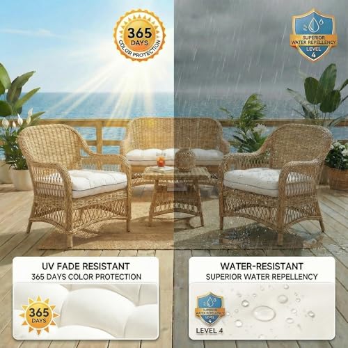 1 MIDDLE ONE Wicker Chair Cushions 3 Pieces Set for Outdoor Furniture, Replacement Patio Wicker Furniture Cushions, 1Pc Loveseat Cushion & 2Pcs Chair Cushions (Burgundy)