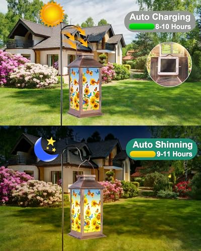 Sunflower Solar Lanterns Outdoor Waterproof Garden Decor Birthday Gifts for Women Mom Grandma Sister, Hanging LED Plastic Solar Lights Outside Decorative for Yard Patio Backyard Lawn Decorations
