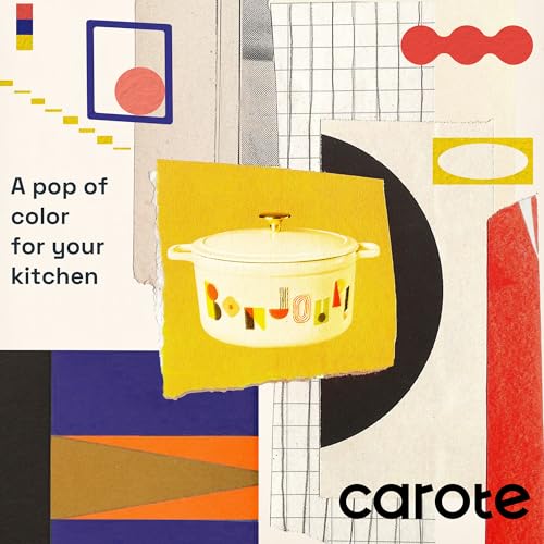 CAROTE 5QT Cast Iron Dutch Oven Pot with Lid, Enameled Floral Dutch Ovens with Gift Box, Versatile Heavy-Duty Cookware for Sourdough Bread Baking, Braising, Stews, Roasting, Healthy & Non-Toxic, All Stovetop Compatible, Oven Safe up to 500° F, Bonjour