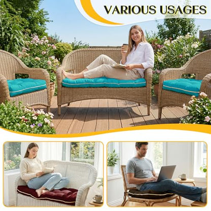 1 MIDDLE ONE Wicker Chair Cushions 3 Pieces Set for Outdoor Furniture, Replacement Patio Wicker Furniture Cushions, 1Pc Loveseat Cushion & 2Pcs Chair Cushions (Burgundy)