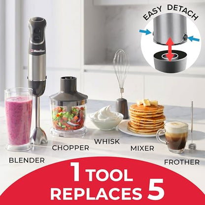 Mueller Multistick 5-in-1 Immersion Blender Handheld, 12-Speed Hand Mixer