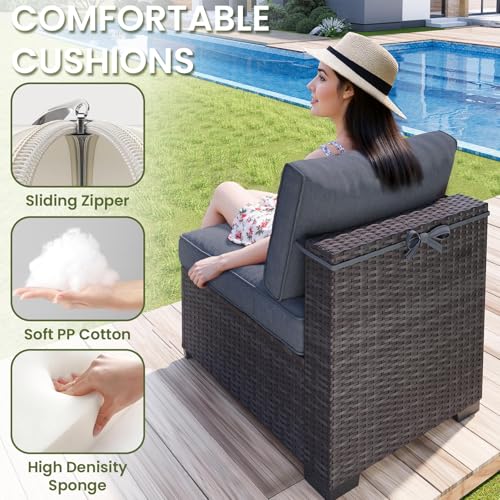 OUGMMGOU 7-Piece Outdoor Patio Furniture Set, 6-Seat All-Weather PE Rattan Wicker Patio Sectional Furniture Set with Coffee Table, 450 lb Capacity