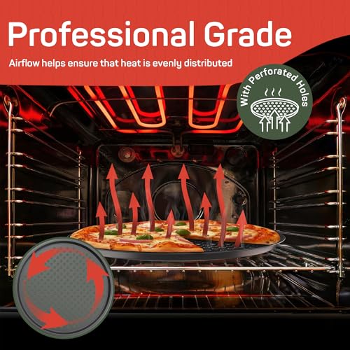 Non-Stick Pizza Pan 1 Pack, 13 Inch Round Carbon Steel Pizza Tray with Perforated Holes for Crispy Crust, PFOAPFOSPTFE Free, Dishwasher & Oven Safe Up To 450°F, Durable Nonstick Gray Coating