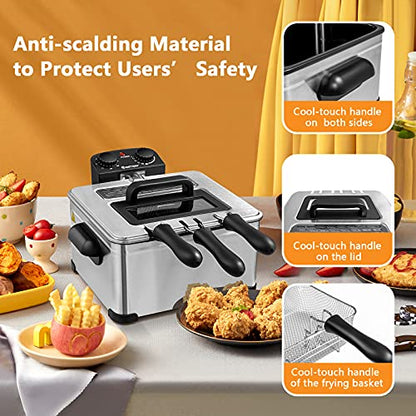 COSTWAY Deep Fryer with Basket, 5.3-Qt/5L Electric Oil Fryer, 1700W, Silver