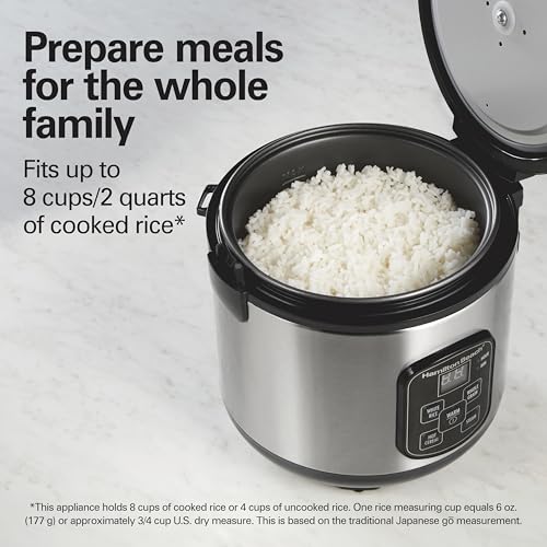Hamilton Beach Digital Programmable Rice Cooker & Food Steamer, 8 Cups Cooked (4 Uncooked), With Steam & Rinse Basket, Stainless Steel (37518)