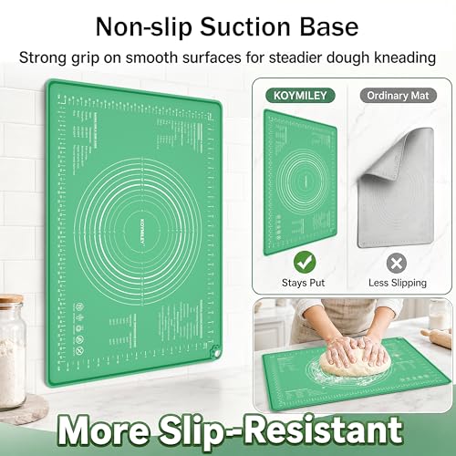 Extra Large Food Grade Platinum Silicone Pastry Mat 28 x 20, Non-Slip Non-Stick Baking Mat for Rolling Dough with 5mm Raised Edge, Measurements & Baking Guide for Bread, Pizza, Pie & Sourdough