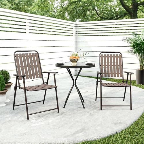 CHINNLUU Outdoor Patio Dining Chairs Set of 2, No Table, No Assembled Slatted PP Folding Chairs for Small Bistro Furniture for Lawn Backyard Balcony Poolside