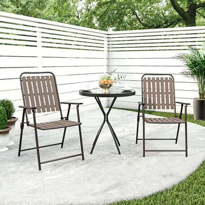CHINNLUU Outdoor Patio Dining Chairs Set of 2, No Table, No Assembled Slatted PP Folding Chairs for Small Bistro Furniture for Lawn Backyard Balcony Poolside