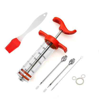 Meat Injector Kit, Plastic Marinade Turkey Injector Syringe with Screw-on Meat Needle for BBQ Grill,1-oz,with 2 Professional Needles,1 Cleaning Brush,3 Extra O-Rings,1 Brush For Basting