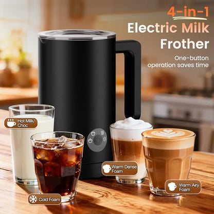 Kourice 4-in-1 Electric Milk Frother & Steamer – Automatic Frother Machine, Barista-Style Hot & Cold Foam for Lattes, Cappuccinos, Iced Coffee, Quiet, One-Touch, Easy to Clean