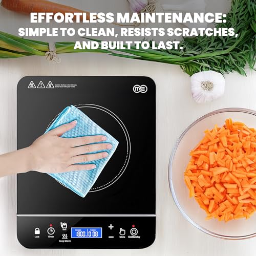 OMEO Portable Induction Cooktop Hot Plate Countertop Burner 1800 Watts Induction Burner with LCD Sensor Touch, LED Display, 10 Temperature Levels, Child Safety Lock, Auto Shutoff Function