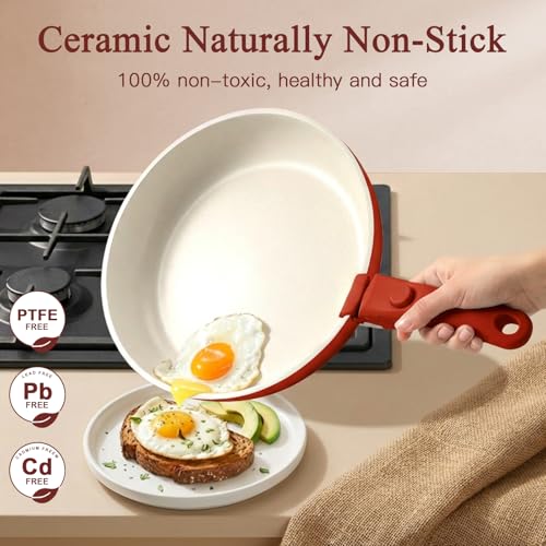 GIPP 11PCS Ceramic Pots and Pans Set Non Stick, Nonstick Cookware Set Detachable Handle, Red Black Gradien Pots and Pans Induction Kitchen Cooking Sets, RV Cookware Sets for All Stoves