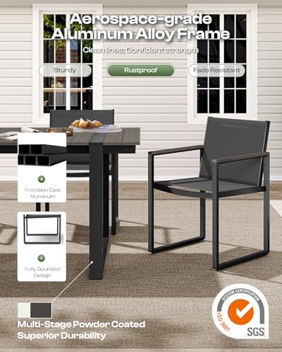 Oasbira Full Grounded Outdoor Dining Set, Aluminum Patio Table and Chairs
