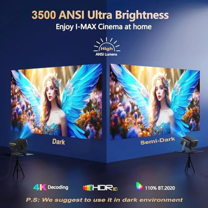 [3500 ANSI/ Official Apps/65W Audio] Outdoor 4K Projector with WiFi and Bluetooth, Auto Focus, Auto Keystone Smart Projector Support DoIby Audio, 2026 Upgrade GO2 Short Throw Projector with 360°Stand