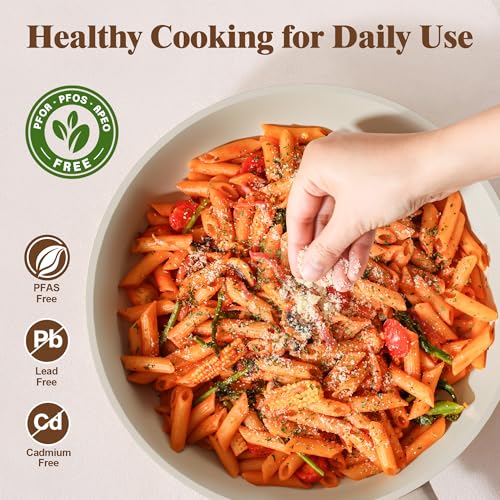 SENSARTE 20Pcs Pots and Pans Set Nonstick, Ceramic Cookware Set Non Stick, Non-toxic Healthy Kitchen Cooking Set, Induction Compatible, Dishwasher Safe, PFAS/PTFE/PFOA Free, TAUPE