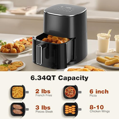 OLIXIS 12-in-1 Air Fryer 6.34 Quarts, Visable Airfryer with Window, 400°F, Roast, Reheat, Dehydrate, Bake, Steam, Fries, Custard, Chicken, Wings, Sea Food, Vegetabels, Modern Black