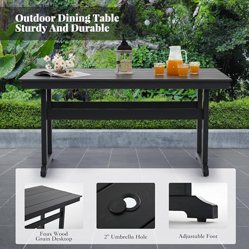 AZXZCS HDPE Dining Table Set for 10,12-Piece Outdoor Table and Chairs Include 10 Dining Chairs and 2 Pcs 62.5" Patio Dining Table with Umbrella Hole (Black)