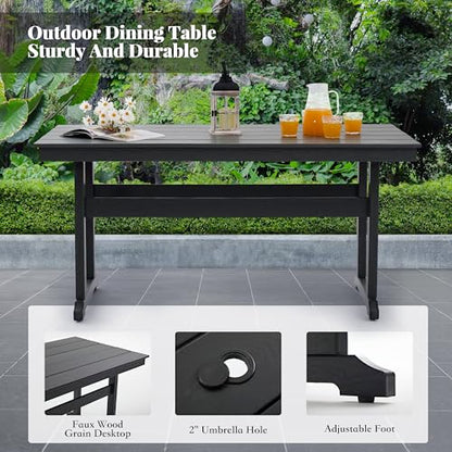 AZXZCS HDPE Dining Table Set for 10,12-Piece Outdoor Table and Chairs Include 10 Dining Chairs and 2 Pcs 62.5" Patio Dining Table with Umbrella Hole (Black)