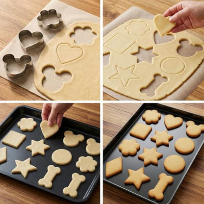 Metal Cookie Cutters Set 9Pcs - Stainless Steel Cookie Cutters includes Heart, Flower, Mouse, Round, Star, Square, Dog Bone Shapes for Baking or Party Decorations
