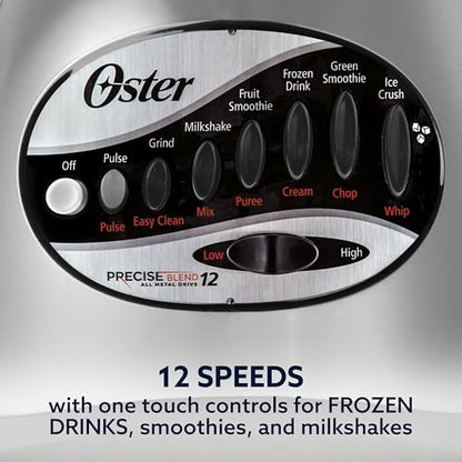 Oster Classic Series 16-Speed Blender with Food Chopper & 6-Cup Glass Jar, Countertop Kitchen Blender, Brushed Nickel