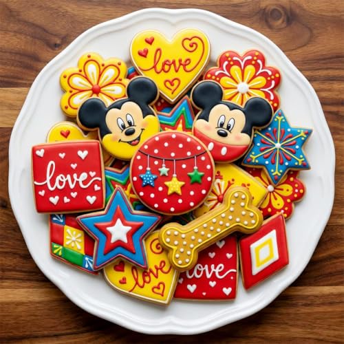 Metal Cookie Cutters Set 9Pcs - Stainless Steel Cookie Cutters includes Heart, Flower, Mouse, Round, Star, Square, Dog Bone Shapes for Baking or Party Decorations