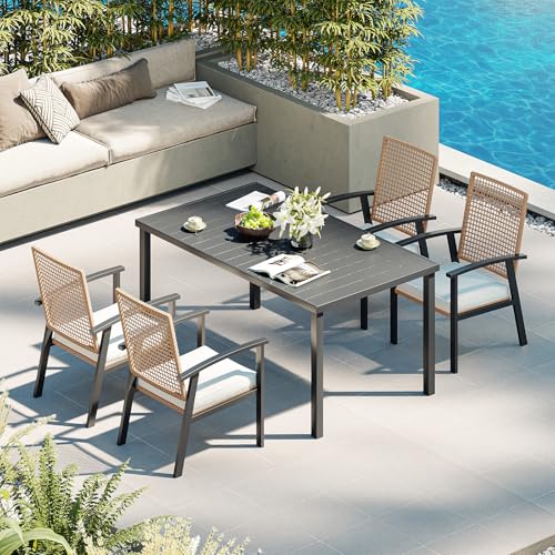 Aoxun 5-Piece Wicker Patio Table and Chairs Set for 4 with Umbrella Hole