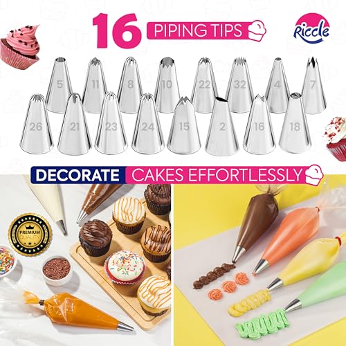Riccle 148PCs Cake Pan Set for Baking, 3 Non-Stick Springform Pan Set (4, 7, 9 Inches), Cake Decorating Kit, Piping Bags and Tips Set, Cake Leveler, Multi-functional Leak-Proof CheeseCake Pan (148)