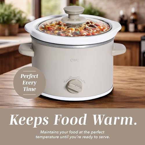 COOK WITH COLOR 2QT Mini Electric Round Slow Cooker - Adjustable Settings, Removable Stoneware Pot, Tempered Glass Lid, Dishwasher Safe, Cool-Touch Side Handles, Sand