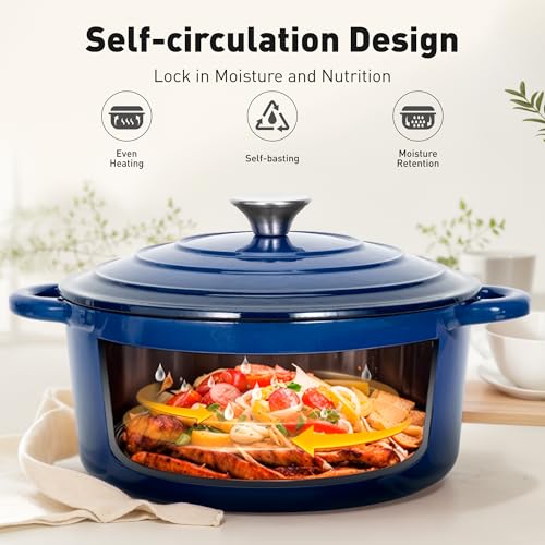 MAISON ARTS 7 Piece Enameled Cast Iron Cookware Set, Induction Dutch Oven Pot with Lid, Blue Non Toxic Pots and Pans set, PFOA-PFOS Free