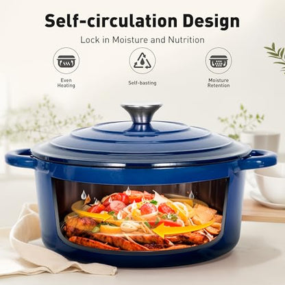 MAISON ARTS 7 Piece Enameled Cast Iron Cookware Set, Induction Dutch Oven Pot with Lid, Blue Non Toxic Pots and Pans set, PFOA-PFOS Free