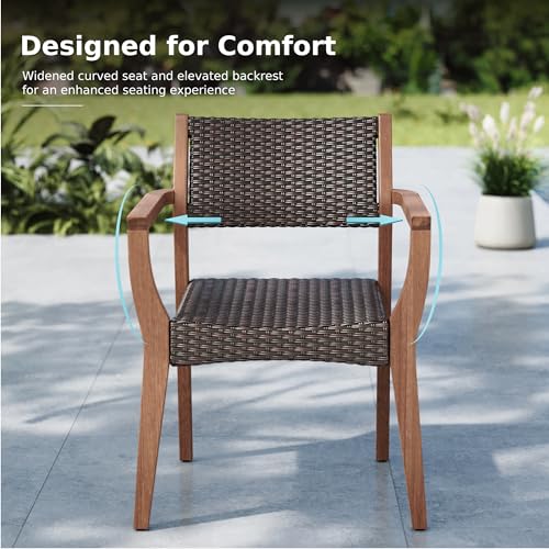 MFSTUDIO Teak Outdoor Dining Set for 8, Outdoor Wood Table and Chairs, 9 Pieces Outdoor Dining Table Set with Rattan Chairs, Wood Patio Dining Furniture Expandable Table for 8