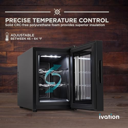 Ivation Premium 6 Bottle Horizontal Thermoelectric Wine Cooler/Chiller Counter Top Red & White Wine Cellar w/Digital Temperature, Freestanding Refrigerator Quiet Operation Fridge
