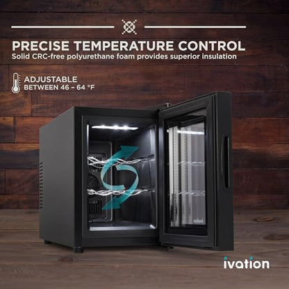 Ivation Premium 6 Bottle Horizontal Thermoelectric Wine Cooler/Chiller Counter Top Red & White Wine Cellar w/Digital Temperature, Freestanding Refrigerator Quiet Operation Fridge