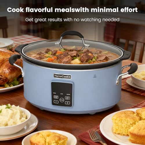HOMECOOKIN Slow Cooker, Extra Large 10 Quart Programmable Slow Cookers with Timer, Dishwasher Safe Glass Lid & Crock, Kitchen Appliance for Families and Gatherings, Blue