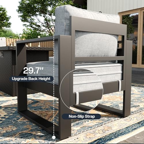 KHOLH 4 Piece Modern Aluminum Patio Furniture Set, Outdoor Patio Sectional Conversation Metal Seating Sets with Olefin Cushion and Coffee Table