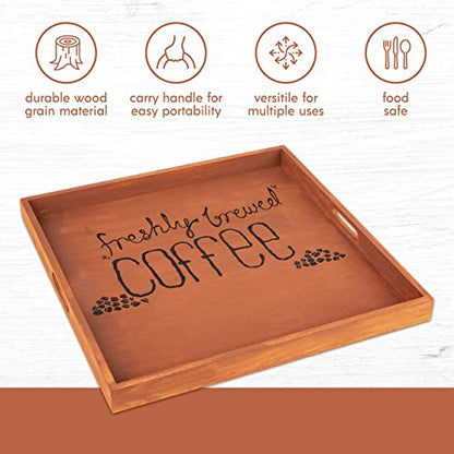 Hammont Wooden Square Trays - Five Piece Nested Serving & Organizing Trays - Rustic Brown Solid Wood - Set of 5 (16x16x1.5", 15.3x15.3x1.5", 14.5x14.5x1.4", 13.75x13.75x1.25", 13x13x1.1")
