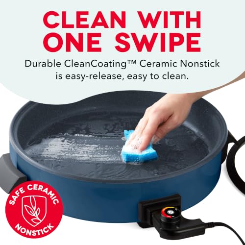 DASH Family Size Electric Skillet with Lid, 6-Quart Ceramic, Navy