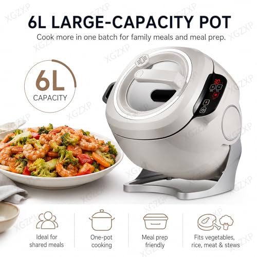 Vhewq Auto Cooking Wok Fried Rice Machine, 6L Intelligent Automatic Cooking Machine, 360° Rotating with Smart Touch Screen, 1 Click Smart Star 3 Speed Adjustable for Home & Restaurant Kitchen