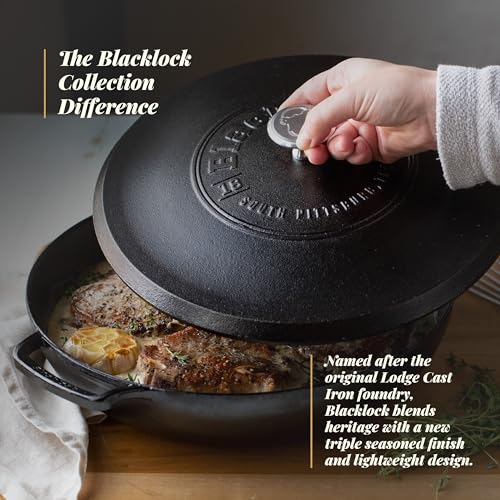 Lodge Blacklock 17 Triple Seasoned Cast Iron Braiser with Lid - Dutch Oven with Nonstick Finish - Lightweight Cast Iron Braiser - Dutch Oven Cookware - Cooking Pot with High-Heat Aluminum Knob